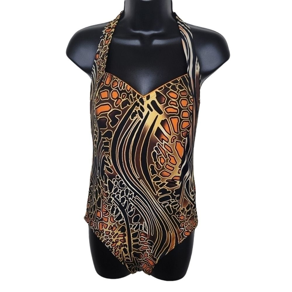 It Figures! Animal print lengthwise halter one piece swimsuit size 16